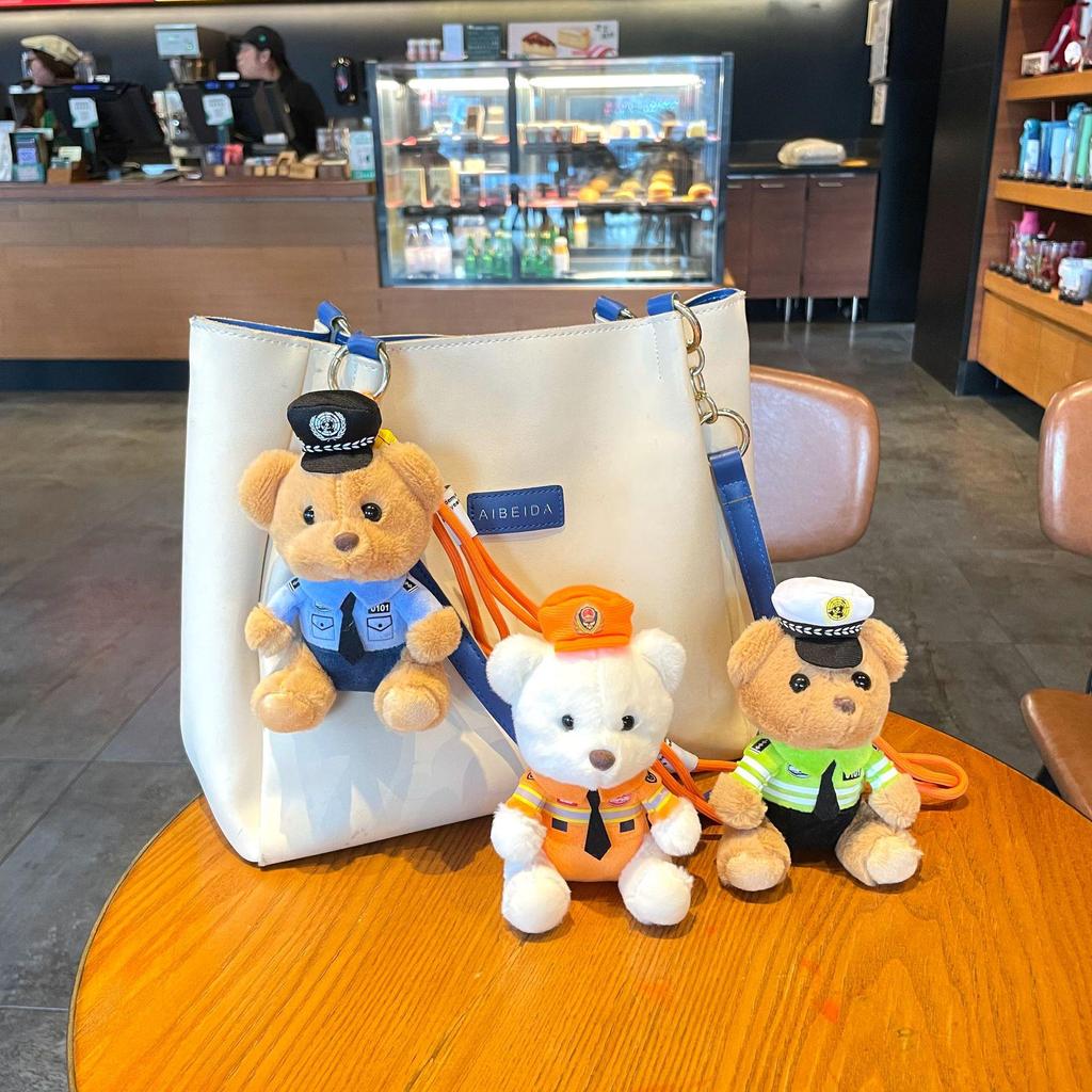 Plush Keychain: Traffic Police and Firefighter Bear Uniformed Doll