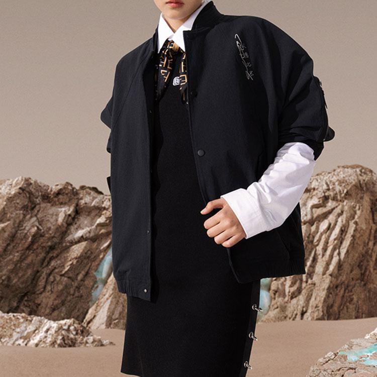 LiNing Wuhua Tianbao - Liuqi Qiongyao Sports Lifestyle Series Solid Color Loose Jacket Unisex Jacket Black AJDS347-2