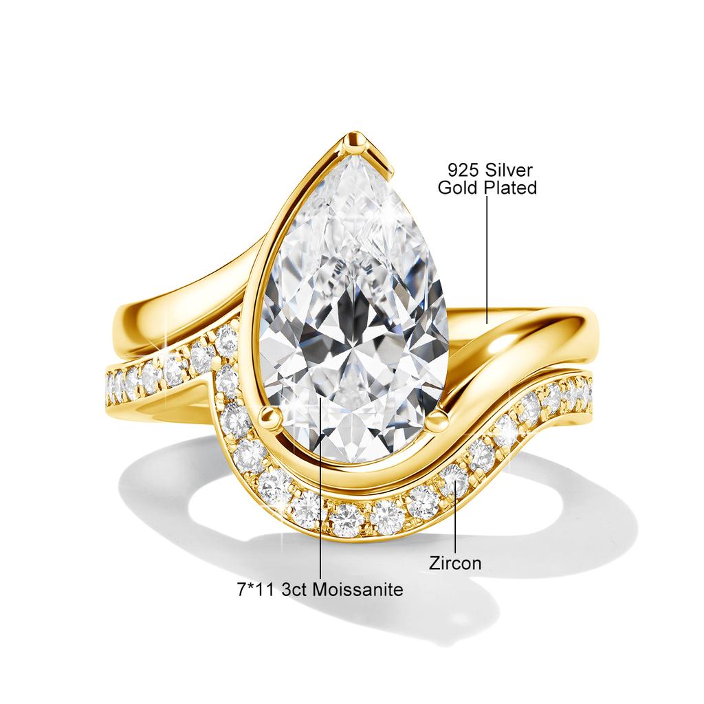 Pear Cut Moissanite Ring Set Bride 100% 925 Silver Lab Diamond Rings for Women WaterDrop Wedding Band Gift Fine Jewelry