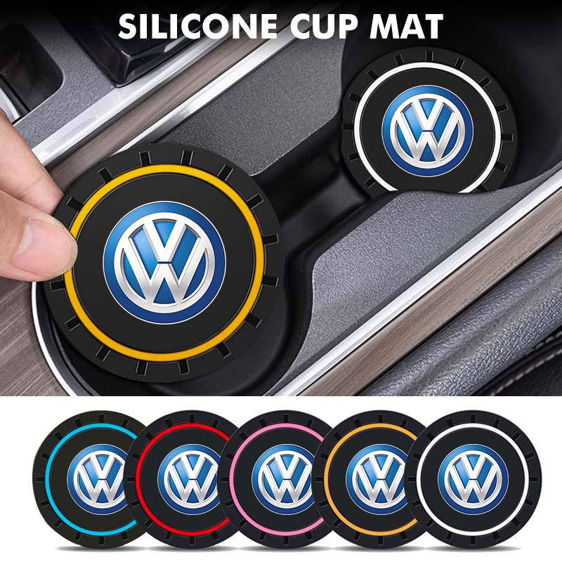 Emblems For Volkswagen VW 2pcs Car Cup Holder Anti Slip Insert Coasters Pads Accessories Polo Jetta Sagitar Magotan Passat B5 B6 ze1