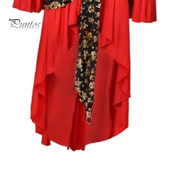 Halloween Cosplay Dress Pirate Queen Dance Party Stage Performance Costume Bell Sleeves Irregular Hem Lace-up Strap Belted Waist Vikings Dress