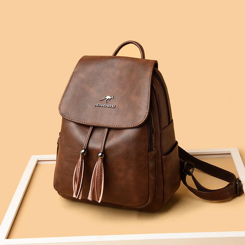 Schoolbag1011 New Women's Backpack Simple Versatile Tassel Large Capacity Mom Travel Backpack Student Backpack 1188