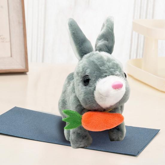 Электрическая игрушка-кролик Мягкий плюш Реалистичная форма кролика с хорошей детализацией и морковкой Может ходить и говорить Интерактивная мягкая прыгающая электронная игрушка для домашних животных