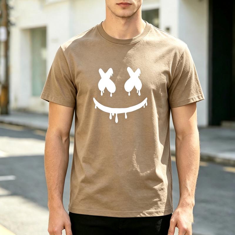 Футболка с принтом Grunge Smile Face Мягкий хлопковый топ с коротким рукавом для унисекса Дерзкий стритвир Повседневная городская мода