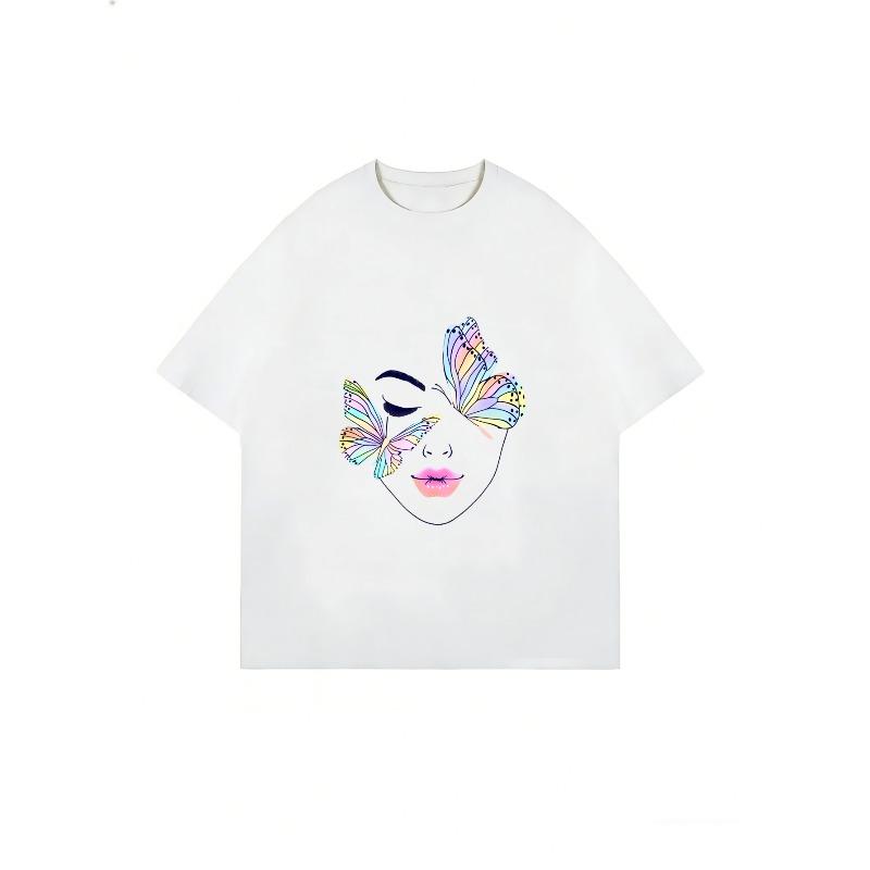 White T Shirt With Butterfly Face Print For Casual Wear