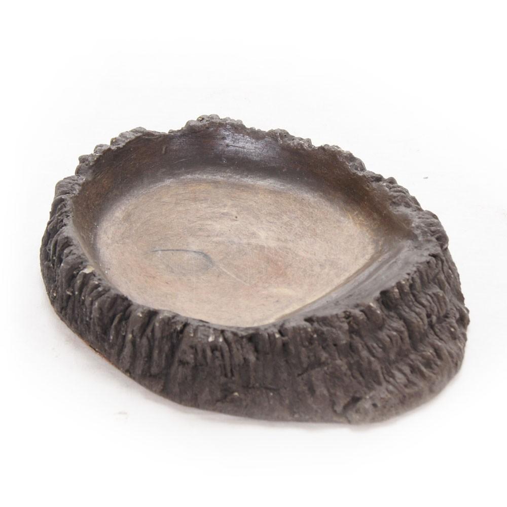 Flat Bowl for Food and Water for Terrarium, Imitation of a Tree Trunk