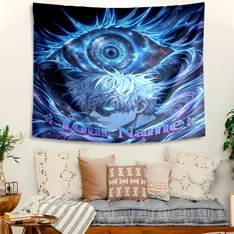 Personalized Name Gojo Satoru Tapestry, Wall Hanging Tapestry, Pattern Tapestry for Dorm Bedroom Living Room Wall Art Photography Backdrop