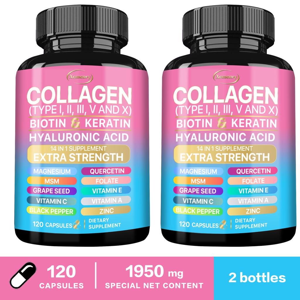 Xemenry - Collagen, Biotin, Keratin, and Hyaluronic Acid Supplement - Skin, Hair, and Nail Health