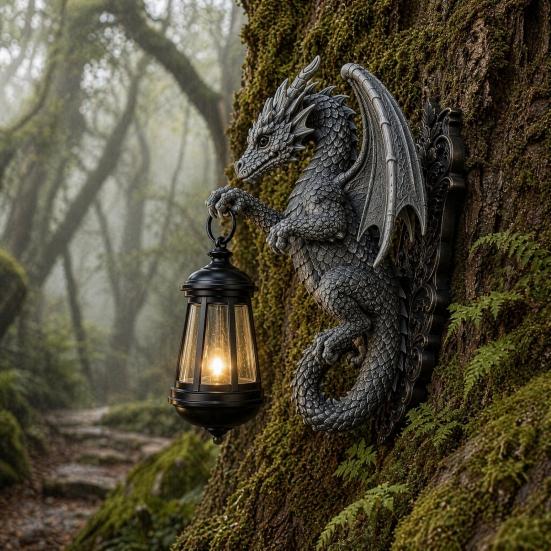 Настенный светильник Yousheng Solar Dragon, Винтажная смоляная уличная скульптура-светильник в виде дракона, Водонепроницаемый готический садовый фонарь для забора, двора, Декор на Хэллоуин
