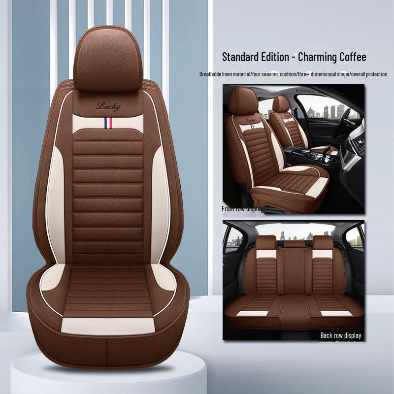 Льняной чехол на сиденье автомобиля: Новый стиль, Four Seasons, полноразмерная подушка для сиденья. Универсальная посадка.