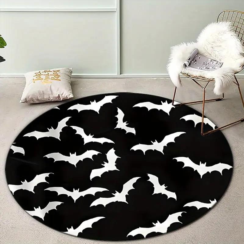 Halloween Bat Round Area Rug Non-Slip Washable Chair Mat for Living Room, Bedroom Decor Gothic Moon Bat Soft Carpet