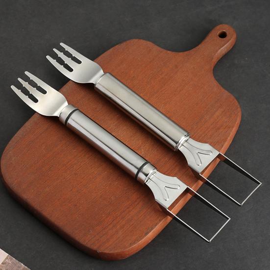 Stainless Steel Watermelon Cutter Dual Head Slicer Serving Fork Dishwasher Safe Fruit Cubing Tool for Picnics BBQ