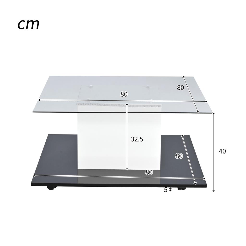 Coffee Table, Coffee Table made of High-Gloss Glass, Movable Coffee Table with Swivel Casters