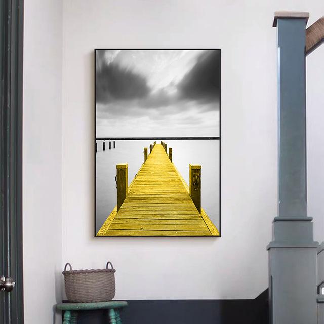 Золотой Ретро природный пейзаж холст плакат скандинавская лодка дерево озеро настенное искусство современное украшение дома картина для внутренних картин