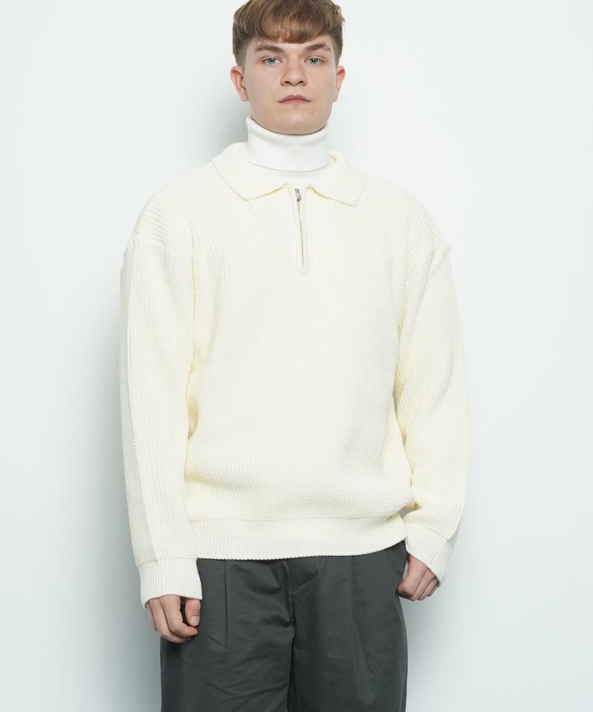 THE-ABON M506 Collar Zipup Knit Ivory