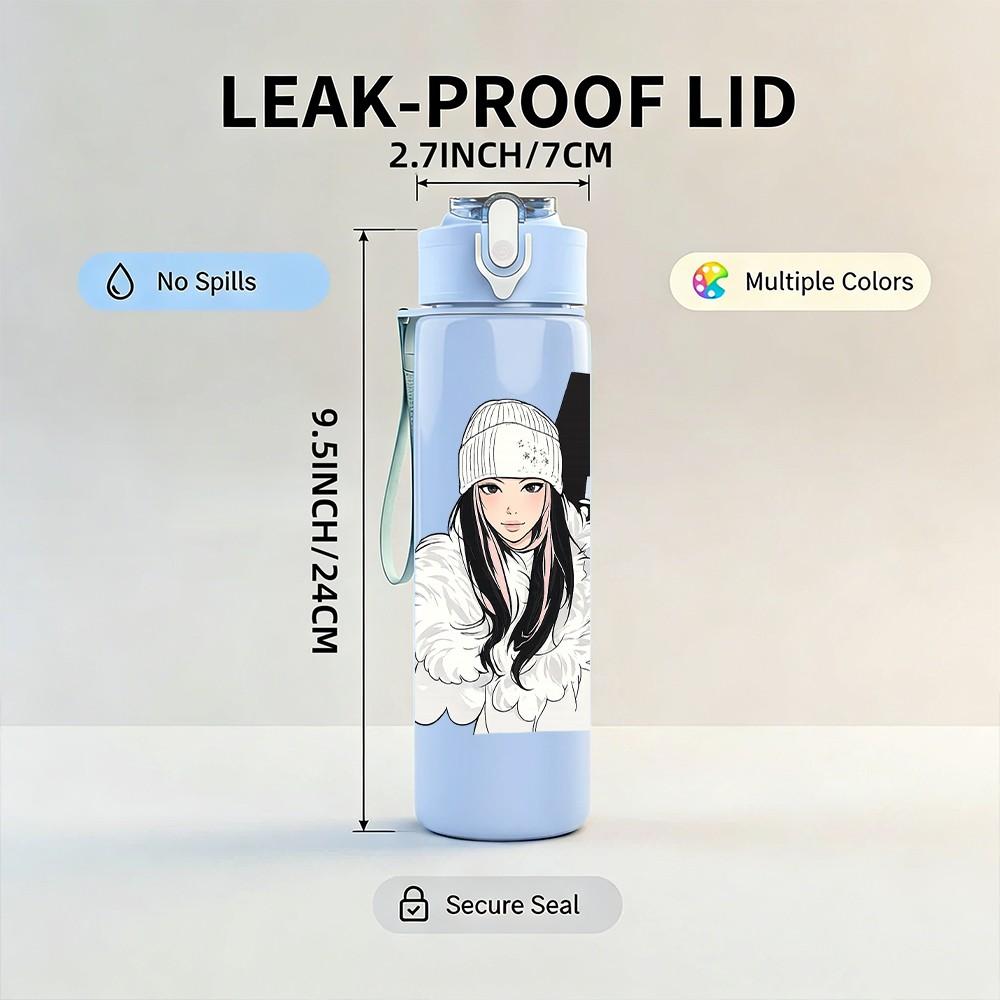 1PC Traditional Oriental Lady 750ml Color Plastic Sports Water Bottle Leakproof Flip Straw Lid Suitable for Sports Office Home Use