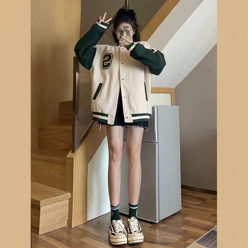 Женская осенняя бейсбольная куртка в студенческом стиле, короткая и свободная, идеально подходит для пар