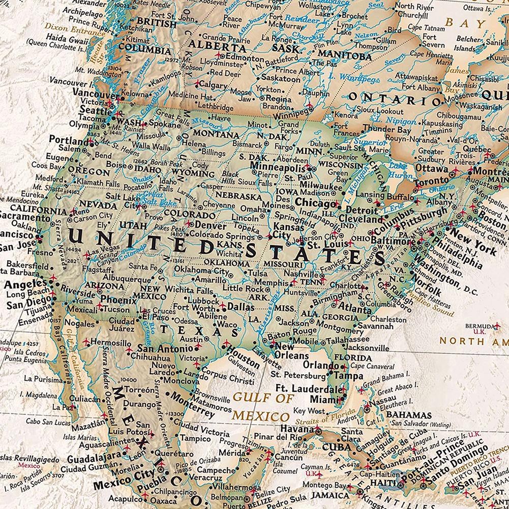 24*36 дюймов/18*29 дюймов Винтажная карта мира Картина Ретро настенное искусство Плакат Школьные принадлежности Украшения дома, Туризм/образовательные принадлежности