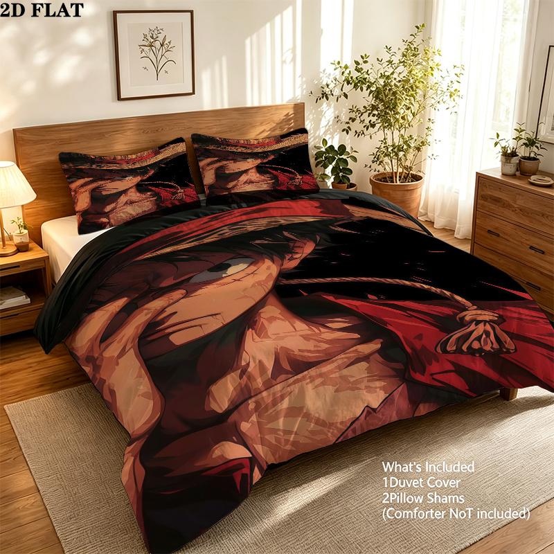 One Piece Monkey D Luffy Pattern Bedding Quilt Set Quilt Cover Pillowcase Home Birthday Gift(1 * duvet cover + 2 * pillowcase, without core)