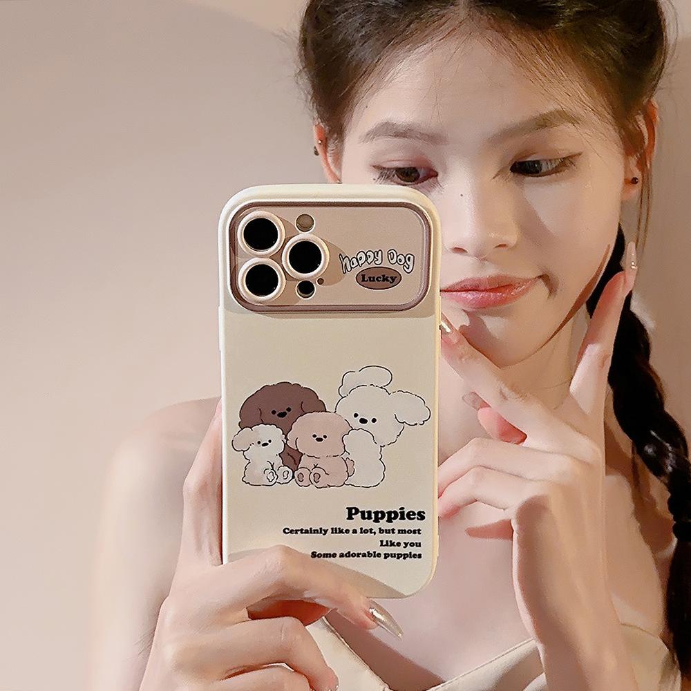 Retro ins dog-themed phone case suitable for iPhone 17, Apple 15, 13 Pro Max, 11, XS, 16 with bracelet, soft and cute