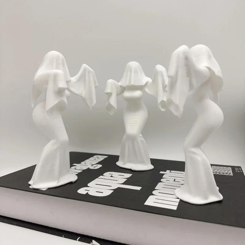 Креативная 3D-печатная статуэтка-призрак в белом платье, стилизация под призрака, украшение для Хэллоуина, домашнего офиса, рабочего стола