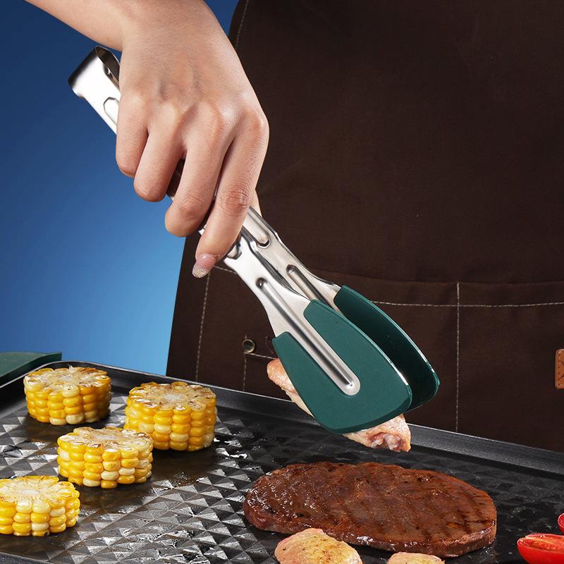 Щипцы для барбекю из нержавеющей стали 304 с силиконовой головкой, кухонные противоскользящие, с длинной ручкой, зажим для стейков, хлеба, сервировочный зажим, кухонная утварь