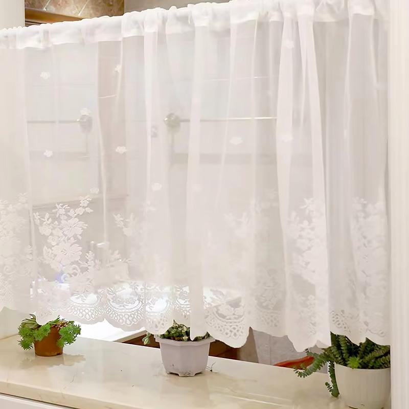 1Pc Through Pole Style Rural Style Curtain Half Blackout Double Row Lace Modern Partition Door Curtain Multiple Sizes Lace
