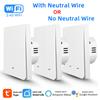 Умный WiFi выключатель света Tuya, кнопочный, без нейтрали/с нейтралью, управление через приложение Smart Life, Alexa, Google Home, Алиса