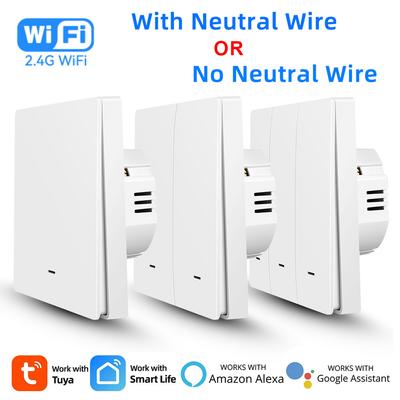 Умный WiFi выключатель света Tuya, кнопочный, без нейтрали/с нейтралью, управление через приложение Smart Life, Alexa, Google Home, Алиса