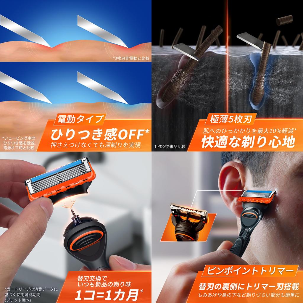 Gillette Razor Electric Razor Body Replacement Blades 14 Pieces Black Long-lasting Fusion,