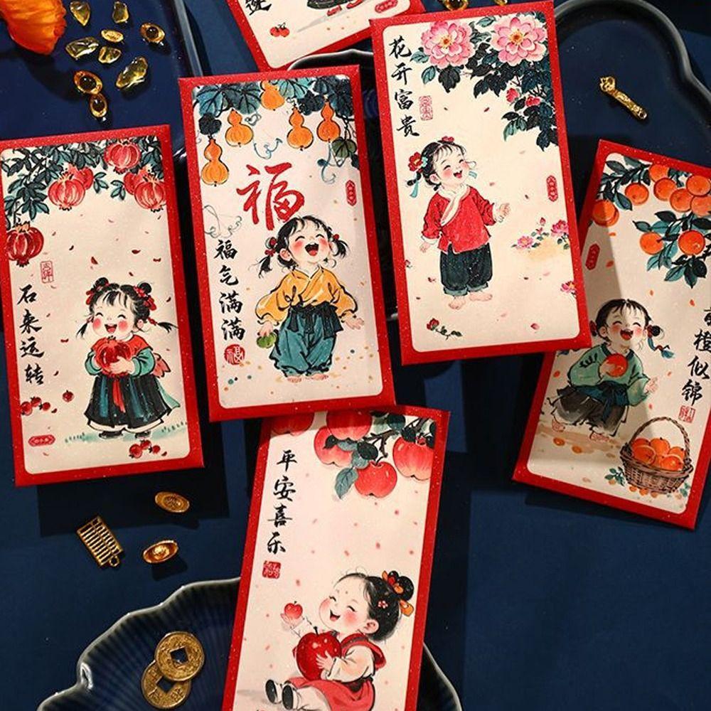 6pcs Blessing Children's Money Bag Traditional Good Luck Red Pocket Kids Gift