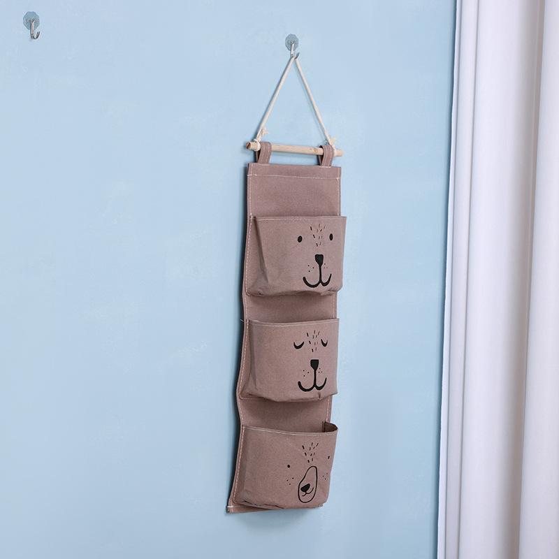 3 Pockets Cute Wall Mounted Storage Bag Closet Organizer Clothes Hanging Storage Bag Children Room Pouch Home Decor