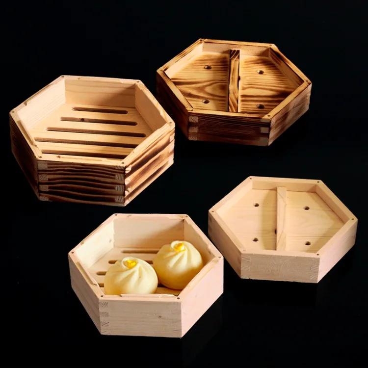 Wooden Hexagonal Steamer Chinese Dim Sum Steamed Grid Multi-size Heat Resistant Household Pastry Steamer Kitchen Cookware Tool