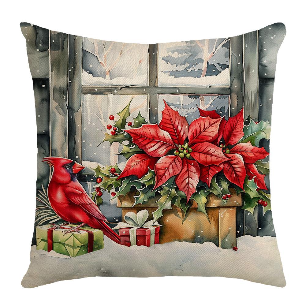 Santa Claus Red Truck Little Snowman Elements Atmosphere Christmas Pillow Cover Home Decoration Sofa Cushion