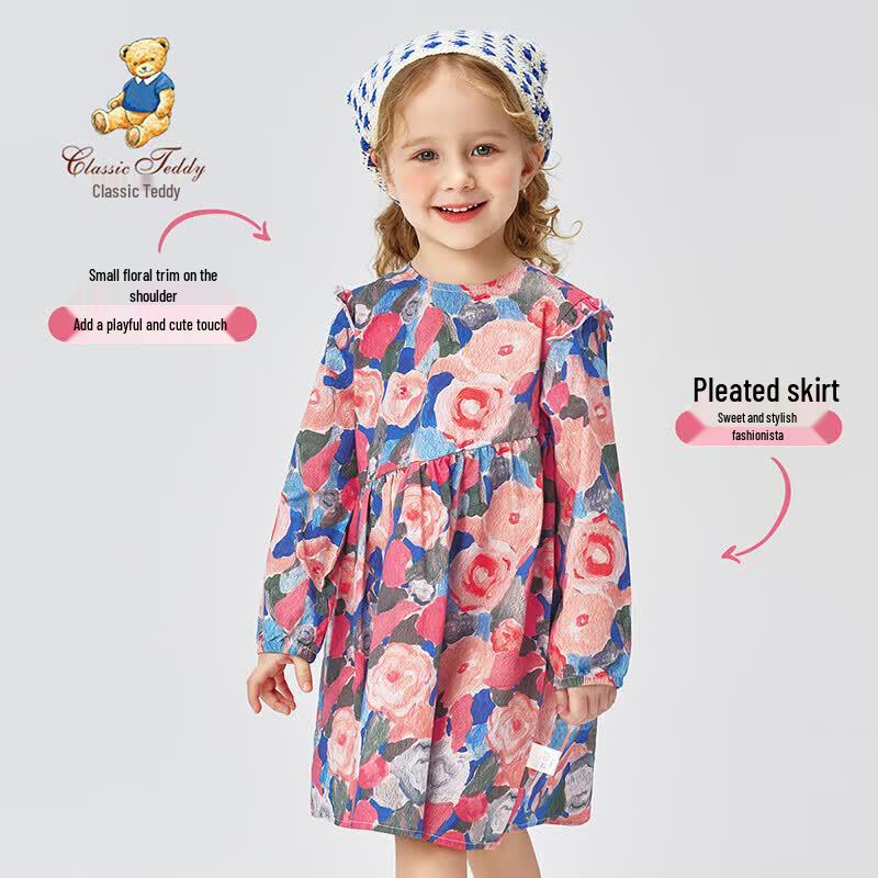 Classic Teddy Girls' Floral Pure Cotton Princess Long Dress