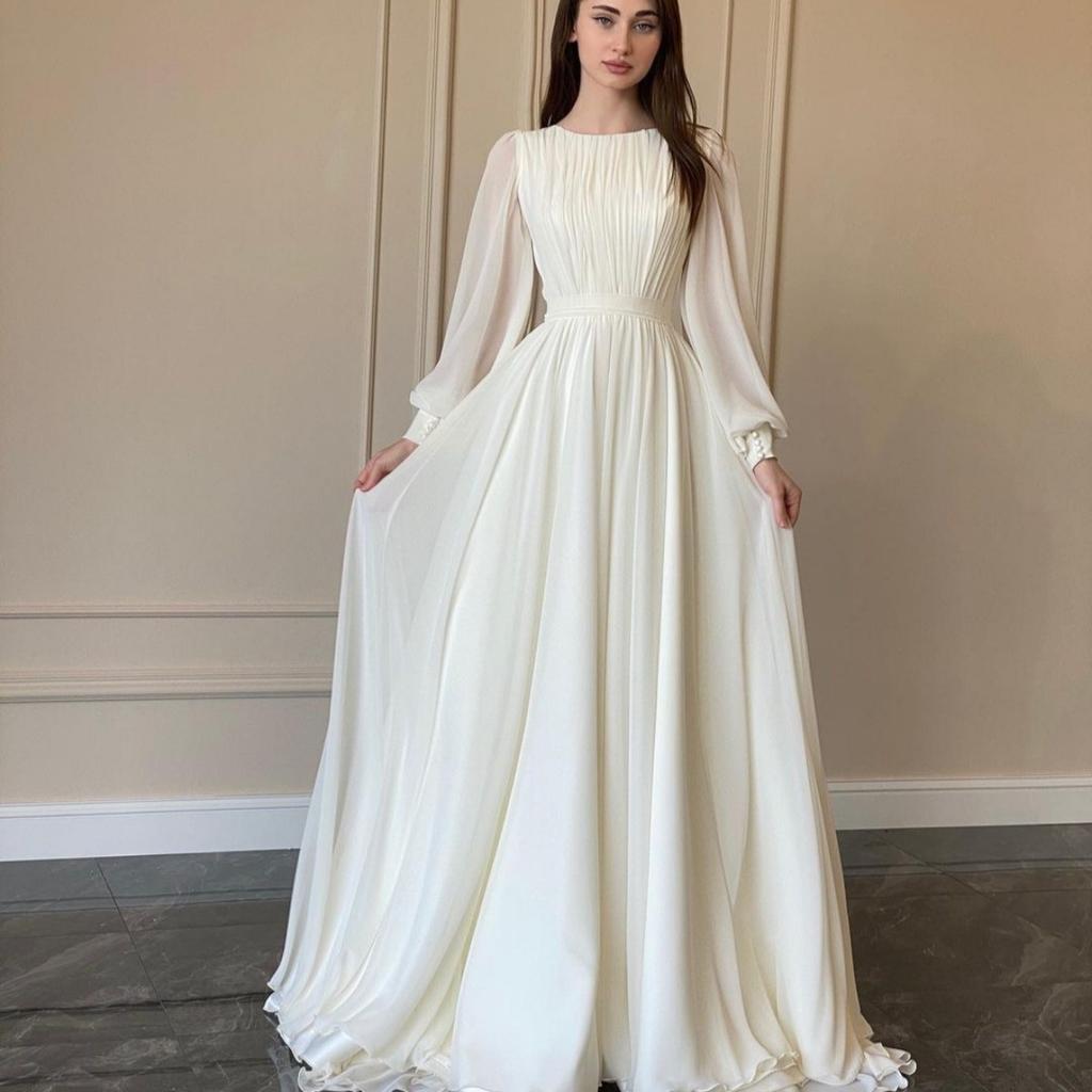 Новое модное платье с рукавами-фонариками, круглым вырезом, однотонное, приталенного силуэта, длиной до пола, бальное платье для женщин