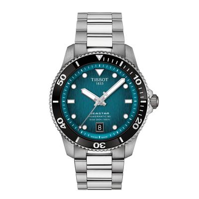 Мужские часы Tissot Seastar 1000 Powermatic 80 40 мм (T1208071109100) с циферблатом с бирюзовым градиентом