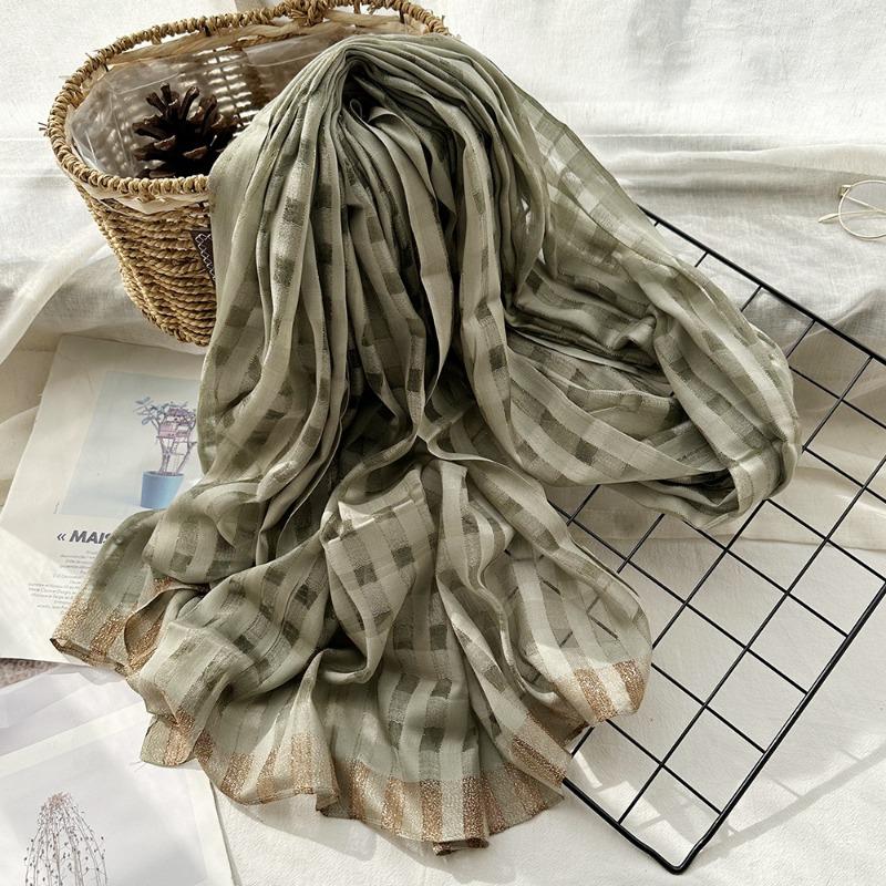 Тонкий шелковый шарф на весну и лето с изысканным внешним видом, женский шарф с элегантными вертикальными полосками