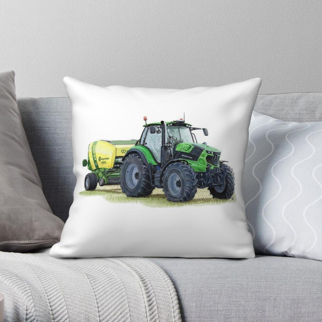 Green Tractor Square Pillowcase Polyester Linen Velvet Printed Zip Decor Pillow Case Sofa Cushion Cover