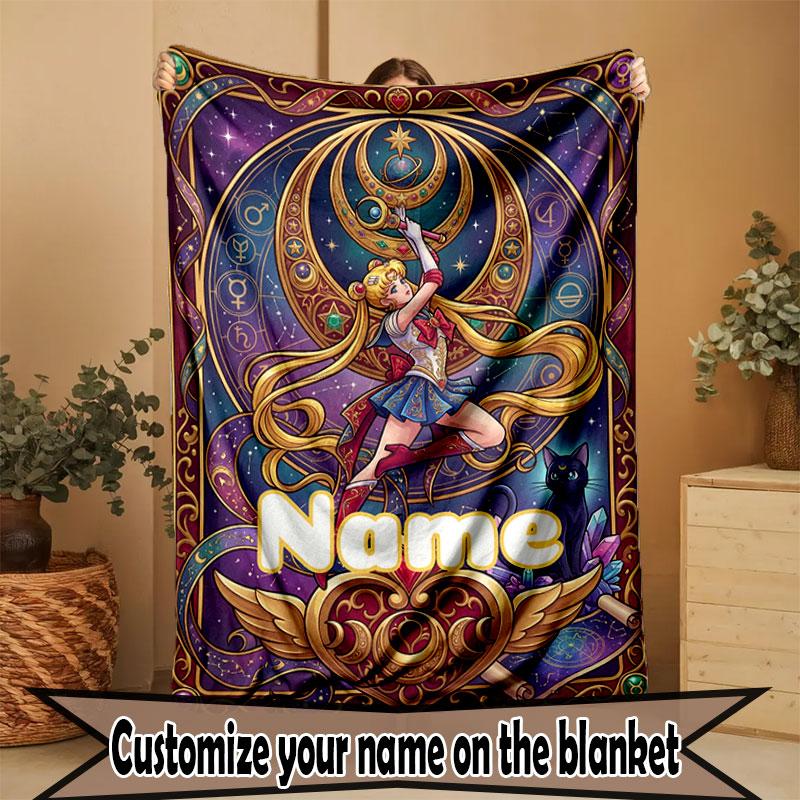 Custom Name Personalized Sailor Moon Print Blanket, Home Decor, Bedroom, Sofa, Camping, Couch, Gifts for Birthday Christmas