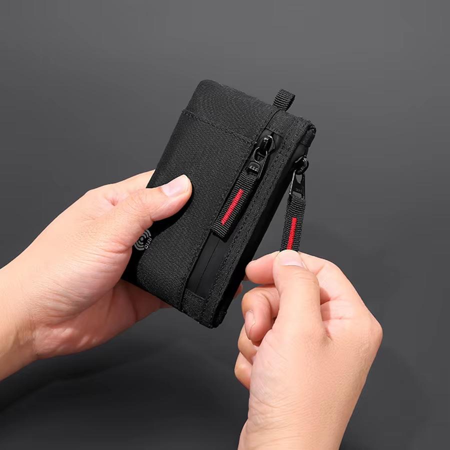 Тонкий противоугонный роскошный держатель для кредитных карт с RFID и карабином для мужчин, нейлоновый кошелек для монет