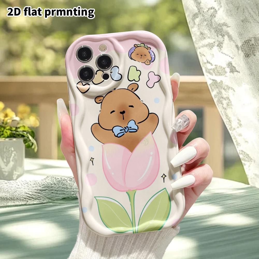Phone Case: 2D flat design suitable for iPhone 18 17 16 15 14 13 Pro protective case, tulip capybara, perfect Christmas and Halloween holiday gift