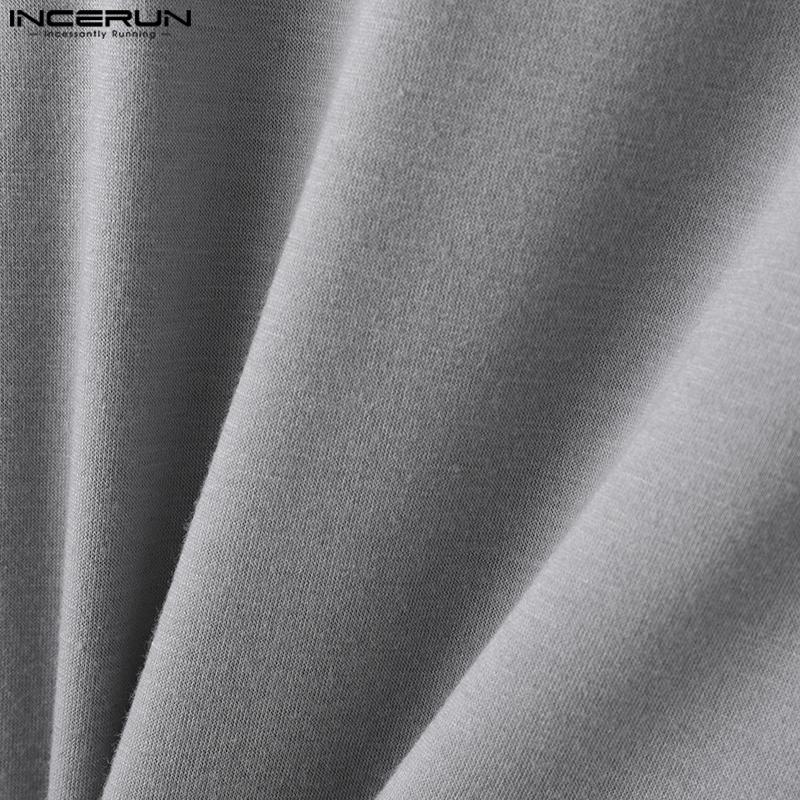 INCERUN Мужские футболки с длинным рукавом и застежкой-молнией, асимметричные, с разрезами, топы