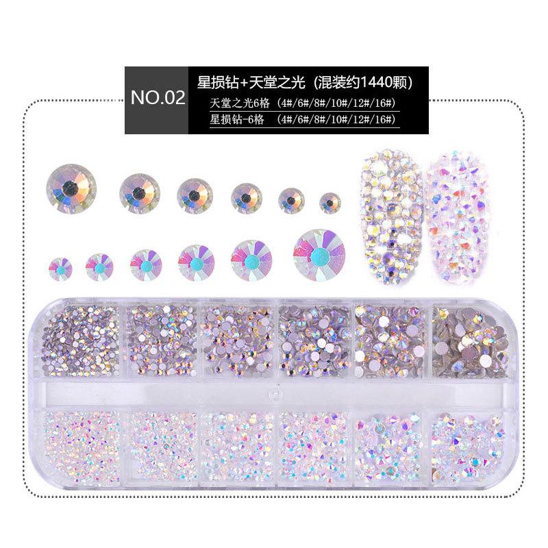 Nail Art Jewelry Set, High Silver Flat Bottom Diamond Ab Water Diamond Shiny Diamond Strip Box 1440 Pcs