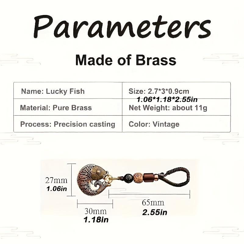 1pc Hand-braided Rope Pure Brass Metal Auspicious Goldfish Retro Pendant Car Keychain Hollow Design Pendant Creative Gift For Men