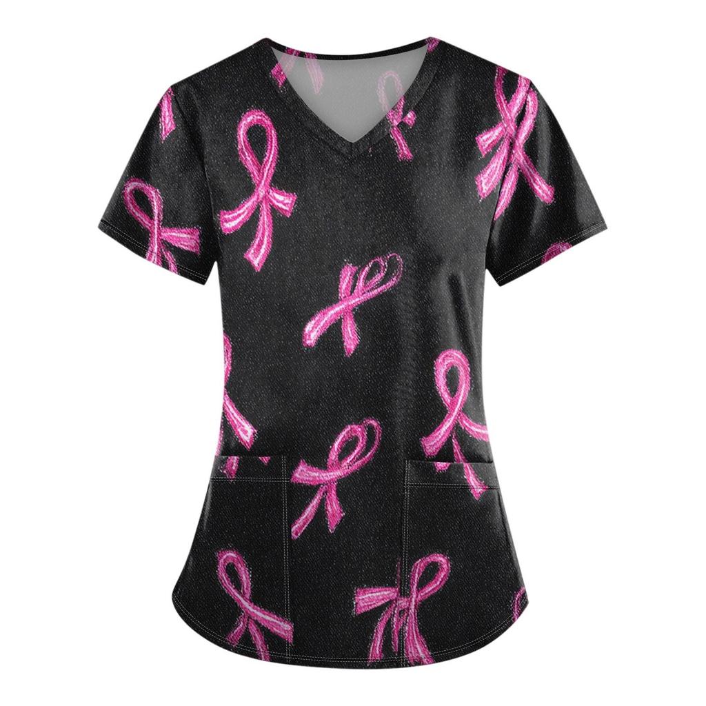 Women's Fashion V-Neck Short Sleeve Overalls With Pockets Printed Tops  Clothes