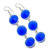 Ювелирные серьги из стерлингового серебра 925 пробы с натуральным синим халцедоном 2,96 дюйма H9g72