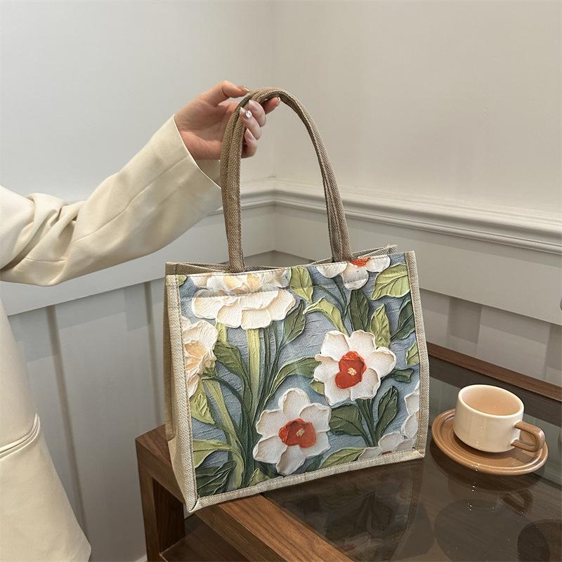 Большая вместительная льняная сумка для поездок на работу, новая сумка через одно плечо, этнический стиль, студенческая ручная сумка для занятий