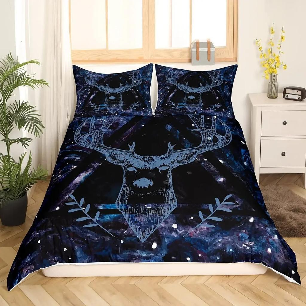 Animal Duvet Cover Set 23Pcs Deer Autumn Forest Leaves Bedding Set Wild Animals for Teens Queen King Size Polyester Quilt Cover