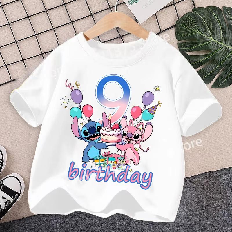 Stitch Tshirt Fashion Number Printed Boys Girls Clothes Cotton Short Sleeve Children Clothing Cute 210 Birthday Tops